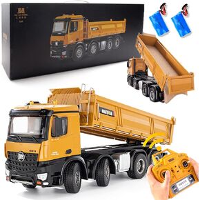 12-Channels 20-Inch Remote Control Dump Truck 1/14 Scale 13 LBS Load Capacity RC Heavy Duty Metal Construction Vehicles Toy for Boys Kids 8y+ 12y+ (8-Wheels 2Batteries)