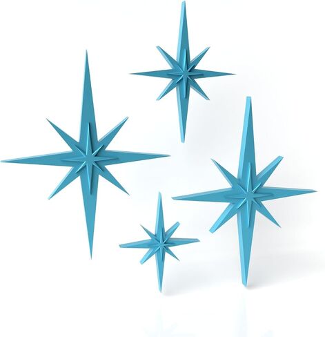 Mini Retro Style Mid Century Modern Starbursts Wall Decor MCM Midmod Home Kitchen Office Decor Vintage Look Gifts Stars Space Age Room (Teal) in Saudi Arabia