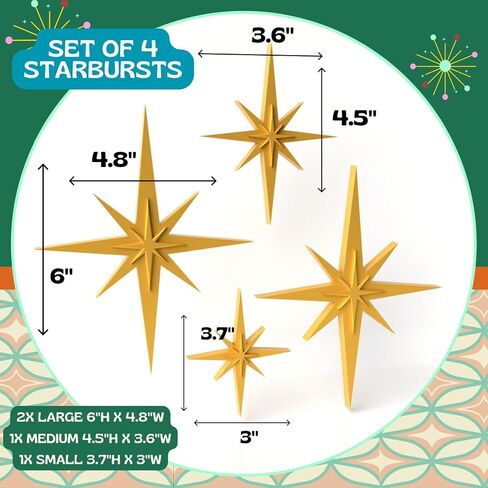 Mini Retro Style Mid Century Modern Starbursts Wall Decor MCM Midmod Home Kitchen Office Decor Vintage Look Gifts Stars Space Age Room (Teal) in Saudi Arabia