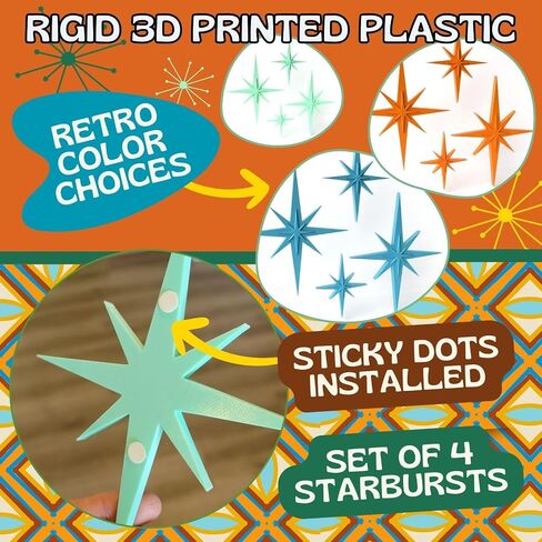 Mini Retro Style Mid Century Modern Starbursts Wall Decor MCM Midmod Home Kitchen Office Decor Vintage Look Gifts Stars Space Age Room (Teal) in Saudi Arabia