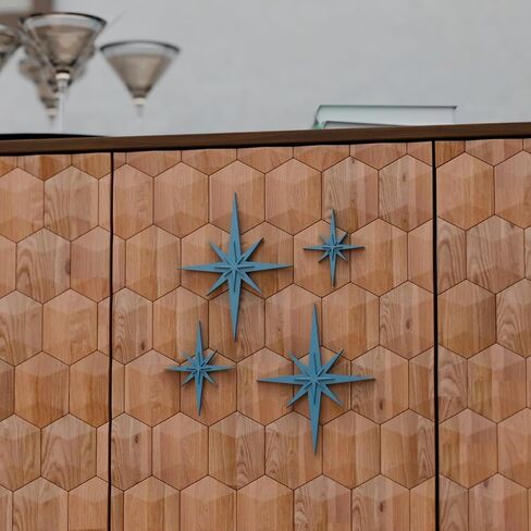 Mini Retro Style Mid Century Modern Starbursts Wall Decor MCM Midmod Home Kitchen Office Decor Vintage Look Gifts Stars Space Age Room (Teal) in Saudi Arabia