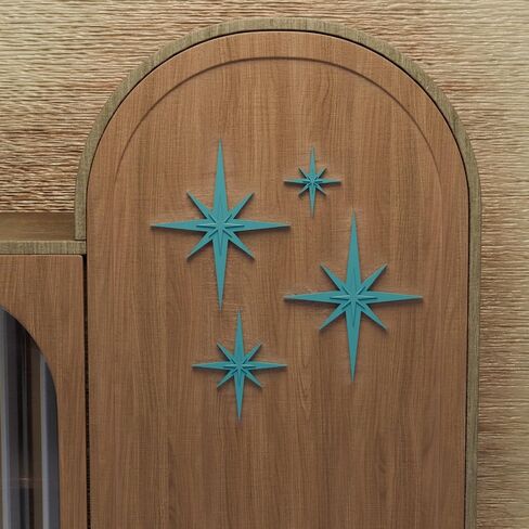 Mini Retro Style Mid Century Modern Starbursts Wall Decor MCM Midmod Home Kitchen Office Decor Vintage Look Gifts Stars Space Age Room (Teal) in Saudi Arabia