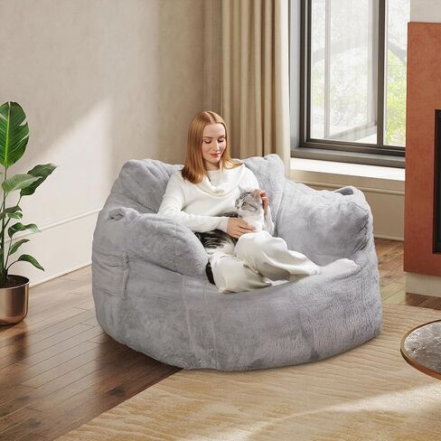 WLIVE Giant Bean Bag Chair, Bean Bag Sofa with Armrests for Adults, Bean Bag Couch with High-Density Memory Foam for Livingroom, Bedroom, Grey in Saudi Arabia