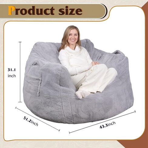 WLIVE Giant Bean Bag Chair, Bean Bag Sofa with Armrests for Adults, Bean Bag Couch with High-Density Memory Foam for Livingroom, Bedroom, Grey in Saudi Arabia