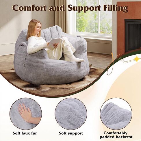 WLIVE Giant Bean Bag Chair, Bean Bag Sofa with Armrests for Adults, Bean Bag Couch with High-Density Memory Foam for Livingroom, Bedroom, Grey in Saudi Arabia