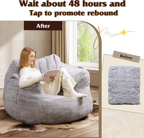 WLIVE Giant Bean Bag Chair, Bean Bag Sofa with Armrests for Adults, Bean Bag Couch with High-Density Memory Foam for Livingroom, Bedroom, Grey in Saudi Arabia