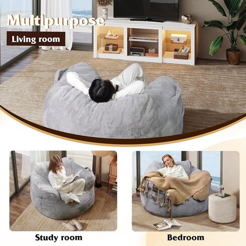 WLIVE Giant Bean Bag Chair, Bean Bag Sofa with Armrests for Adults, Bean Bag Couch with High-Density Memory Foam for Livingroom, Bedroom, Grey in Saudi Arabia