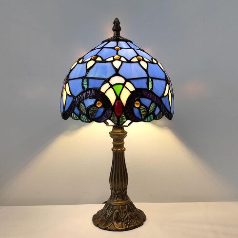 Tiffany Table Lamp 3-Way Light Handmade Bedside Lamp Small Desk Night Lamp Stained Glass Antique 15inch Tall Desk Light for Home Office Bedroom Living Room Study Room, Blue in Kuwait