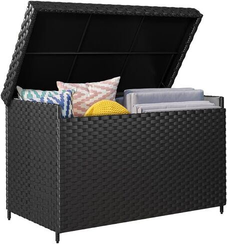 YITAHOME 230 Gallon Wicker Deck Box, XXL All-Weather Outdoor Storage Box, Rattan Storage Bin for Patio Furniture, Outdoor Cushions, Pool Storage and Garden Tools - Black in Saudi Arabia