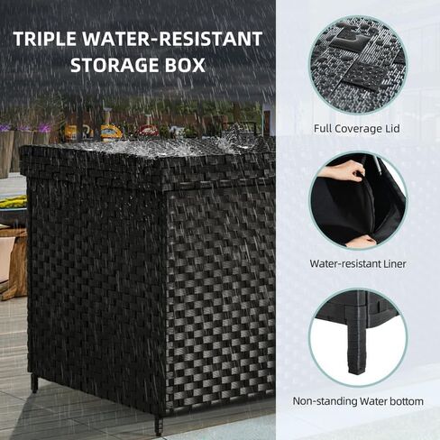 YITAHOME 230 Gallon Wicker Deck Box, XXL All-Weather Outdoor Storage Box, Rattan Storage Bin for Patio Furniture, Outdoor Cushions, Pool Storage and Garden Tools - Black in Saudi Arabia