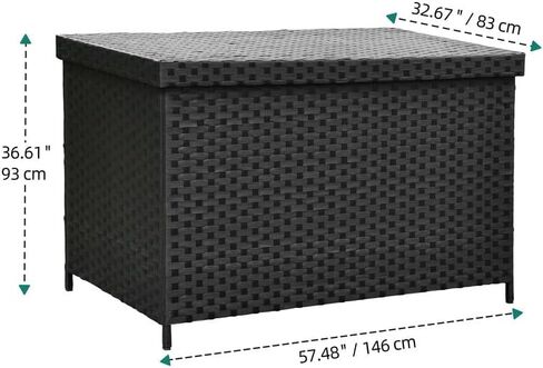 YITAHOME 230 Gallon Wicker Deck Box, XXL All-Weather Outdoor Storage Box, Rattan Storage Bin for Patio Furniture, Outdoor Cushions, Pool Storage and Garden Tools - Black in Saudi Arabia