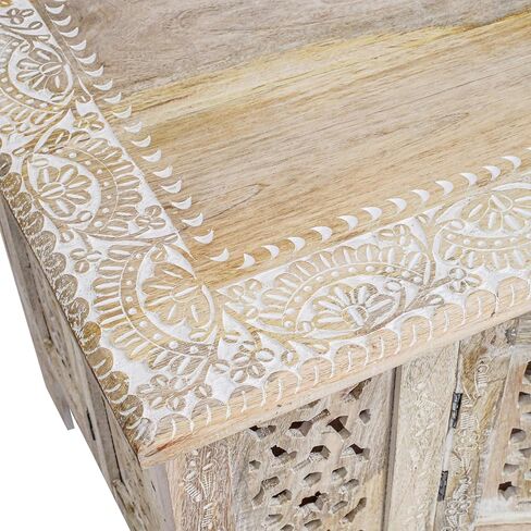 طاولة قهوة خشبية منحوتة يدويًا-36 "× 18" طاولة مركزية مركزية مستطيلة مع التخزين ، والانتهاء من أبيض ، وغرفة معيشة وطاولة لهجة in Kuwait