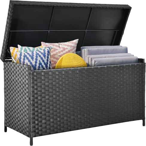 YITAHOME 230 Gallon Wicker Deck Box, XXL All-Weather Outdoor Storage Box, Rattan Storage Bin for Patio Furniture, Outdoor Cushions, Pool Storage and Garden Tools - Black in Saudi Arabia