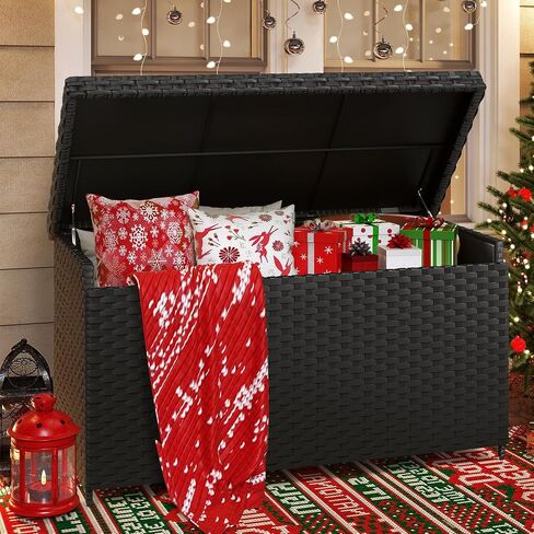YITAHOME 230 Gallon Wicker Deck Box, XXL All-Weather Outdoor Storage Box, Rattan Storage Bin for Patio Furniture, Outdoor Cushions, Pool Storage and Garden Tools - Black in Saudi Arabia
