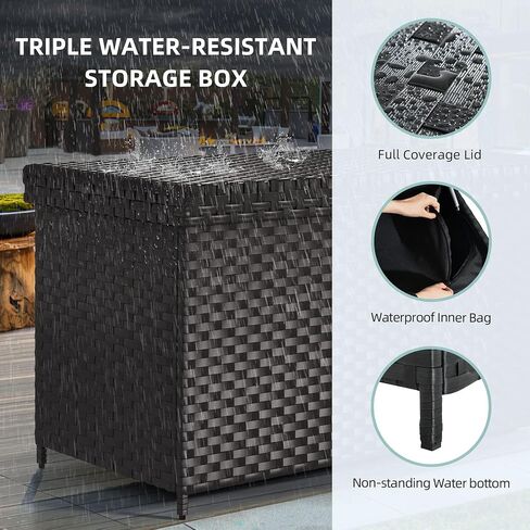 YITAHOME 230 Gallon Wicker Deck Box, XXL All-Weather Outdoor Storage Box, Rattan Storage Bin for Patio Furniture, Outdoor Cushions, Pool Storage and Garden Tools - Black in Saudi Arabia