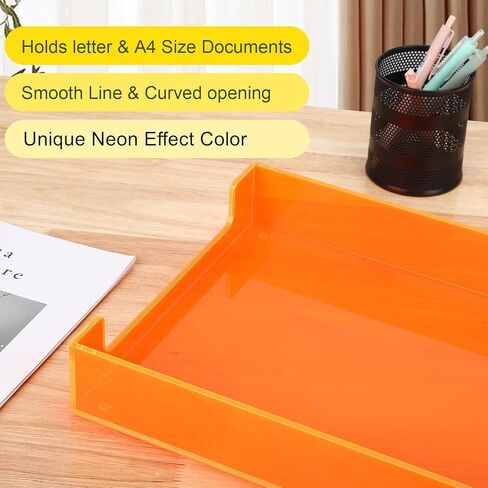 Paper Tray Acrylic File Organizer for Desk Letter Tray Desk Organizer Document Holder Sorter Storage for A4 Office Supplies Magazines, 13.8x10.6x2.4 Inches, Neon Pink in Saudi Arabia
