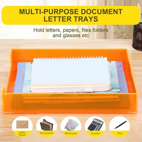 Paper Tray Acrylic File Organizer for Desk Letter Tray Desk Organizer Document Holder Sorter Storage for A4 Office Supplies Magazines, 13.8x10.6x2.4 Inches, Neon Pink in Saudi Arabia
