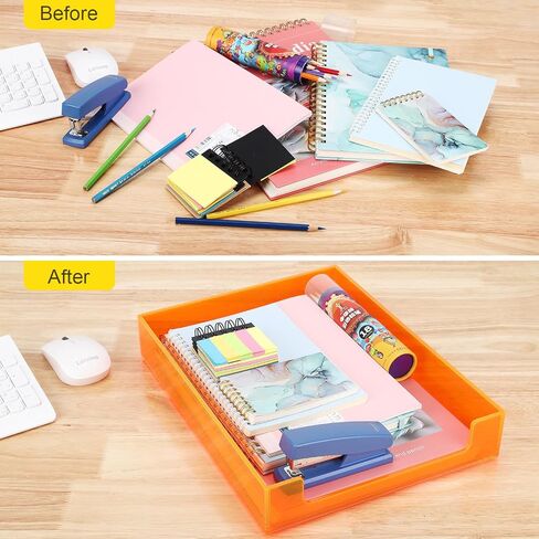 Paper Tray Acrylic File Organizer for Desk Letter Tray Desk Organizer Document Holder Sorter Storage for A4 Office Supplies Magazines, 13.8x10.6x2.4 Inches, Neon Pink in Saudi Arabia