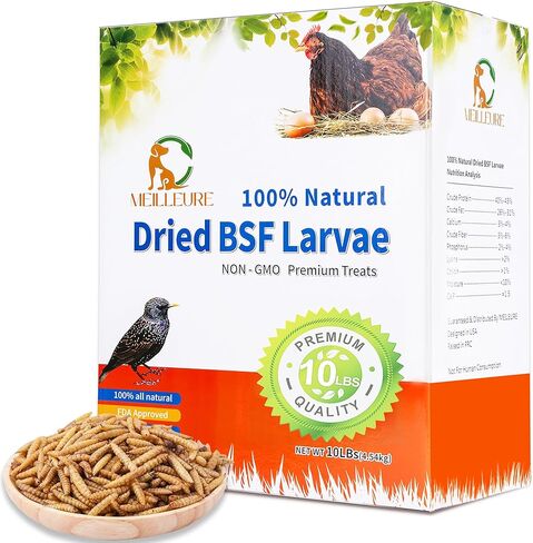 5lbs Dried Black Soldier Fly Larvae for Chickens - 100% Natural BSF Larvae More Calcium Than Dried Mealworms - High Protein BSFL Chicken Treats for Laying Hens Ducks Birds in Saudi Arabia
