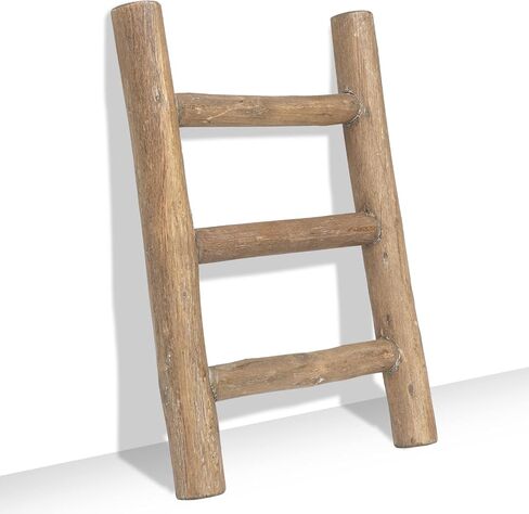FUIN Fully Assembled Wooden Tea Towel Ladder, Mini Ladder Towel Rack Display Hanger, Small Rustic Farmhouse Tea Towel Stand Holder for Country Bathroom Decor, Brown in Saudi Arabia