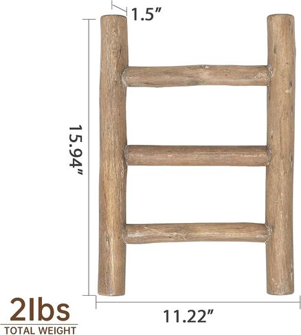 FUIN Fully Assembled Wooden Tea Towel Ladder, Mini Ladder Towel Rack Display Hanger, Small Rustic Farmhouse Tea Towel Stand Holder for Country Bathroom Decor, Brown in Saudi Arabia