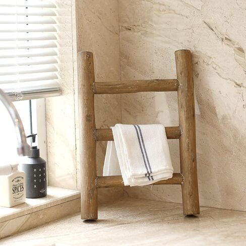 FUIN Fully Assembled Wooden Tea Towel Ladder, Mini Ladder Towel Rack Display Hanger, Small Rustic Farmhouse Tea Towel Stand Holder for Country Bathroom Decor, Brown in Saudi Arabia