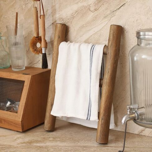 FUIN Fully Assembled Wooden Tea Towel Ladder, Mini Ladder Towel Rack Display Hanger, Small Rustic Farmhouse Tea Towel Stand Holder for Country Bathroom Decor, Brown in Saudi Arabia