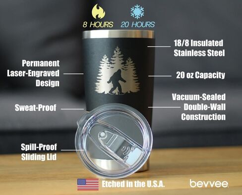 Bigfoot - Insulated Coffee Tumbler Cup with Sliding Lid - Stainless Steel Insulated Mug - Funny Bigfoot Gifts for Sasquatch Enthusiasts - Black in Saudi Arabia
