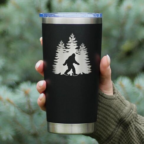 Bigfoot - Insulated Coffee Tumbler Cup with Sliding Lid - Stainless Steel Insulated Mug - Funny Bigfoot Gifts for Sasquatch Enthusiasts - Black in Saudi Arabia