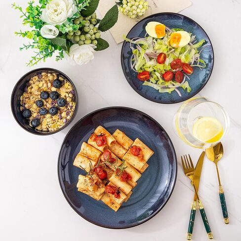 LeRatio Ceramic Dinnerware Sets for 6,18-Piece Plates and Bowls,Handmade Reactive Glaze Dishes Set,Chip Resistant and Scratch Resistant | Oven Dishwasher & Microwave Safe,Service for 6-Kahki in Kuwait