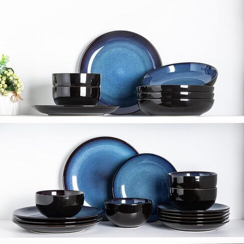 LeRatio Ceramic Dinnerware Sets for 6,18-Piece Plates and Bowls,Handmade Reactive Glaze Dishes Set,Chip Resistant and Scratch Resistant | Oven Dishwasher & Microwave Safe,Service for 6-Kahki in Kuwait