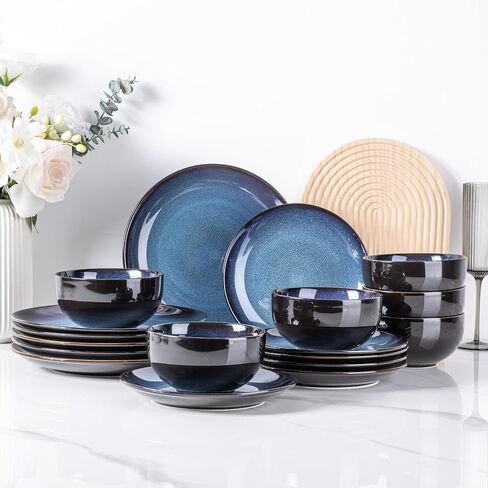 LeRatio Ceramic Dinnerware Sets for 6,18-Piece Plates and Bowls,Handmade Reactive Glaze Dishes Set,Chip Resistant and Scratch Resistant | Oven Dishwasher & Microwave Safe,Service for 6-Kahki in Kuwait