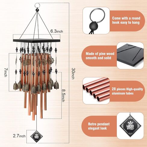 Wind Chimes for Outside, 30"Memorial Wind Chimes with 24 Copper Tubes and 16 Copper Bell for Garden,Patio,Window Wind Chime Hanging Decoration,Bronze Memorial Sympathy Wind Chimes Gifts for Mom in Saudi Arabia