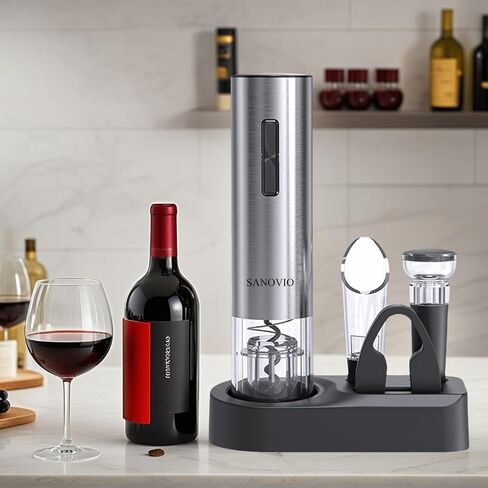 6-in-1 Electric Wine Bottle Opener Set with Pourer,Foil Cutter, Stopper,Storage base Rechargeable USB-C Wine Opener Kit for Weddings, Restaurant, Outdoor Party, Wine Serving System(Black) in Saudi Arabia
