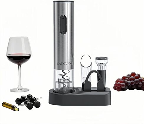 6-in-1 Electric Wine Bottle Opener Set with Pourer,Foil Cutter, Stopper,Storage base Rechargeable USB-C Wine Opener Kit for Weddings, Restaurant, Outdoor Party, Wine Serving System(Black) in Saudi Arabia