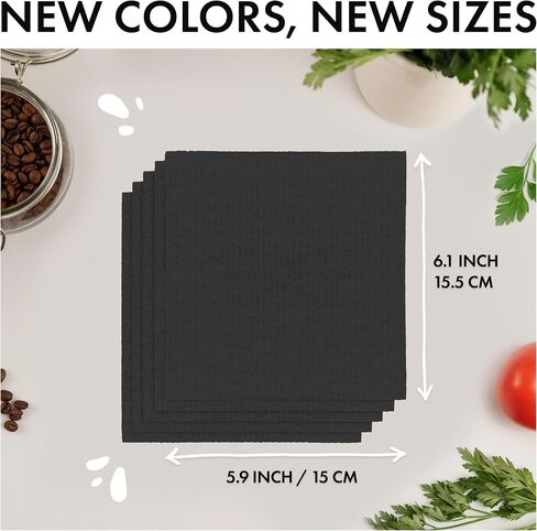 Superscandi 5 Pack Swedish Dishcloths للمطبخ - 100 ٪ قابلة للتحلل وقابل للتحلل | المناشف الورقية القابلة لإعادة الاستخدام قابلة للغسل ، آمنة من الطعام وبدون خرق من البلاستيك - أطباق مناسبة لأي سطح | قسط ، أسود in Kuwait
