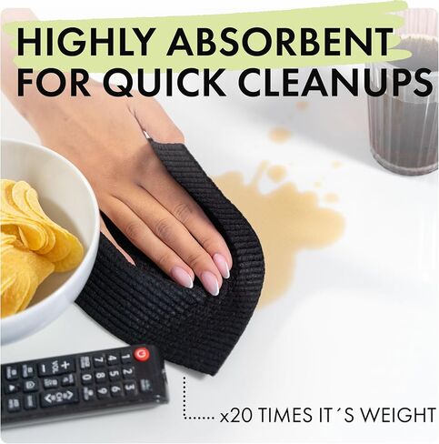Superscandi 5 Pack Swedish Dishcloths للمطبخ - 100 ٪ قابلة للتحلل وقابل للتحلل | المناشف الورقية القابلة لإعادة الاستخدام قابلة للغسل ، آمنة من الطعام وبدون خرق من البلاستيك - أطباق مناسبة لأي سطح | قسط ، أسود in Kuwait