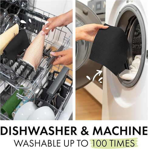 Superscandi 5 Pack Swedish Dishcloths للمطبخ - 100 ٪ قابلة للتحلل وقابل للتحلل | المناشف الورقية القابلة لإعادة الاستخدام قابلة للغسل ، آمنة من الطعام وبدون خرق من البلاستيك - أطباق مناسبة لأي سطح | قسط ، أسود in Kuwait