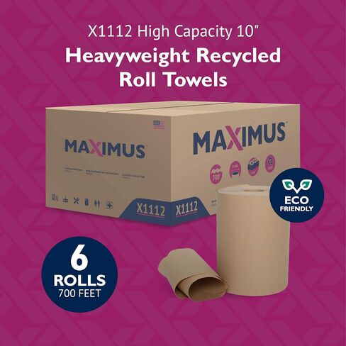 مناشف ورقية Maximus X1017 Premium TAD مقاس 10 بوصات ذات امتصاص فائق، لفافات مناشف ورقية تجارية عالية السعة مناسبة للمكاتب والمطاعم ومرافق الرعاية الصحية، 6 لفات لكل علبة in Kuwait