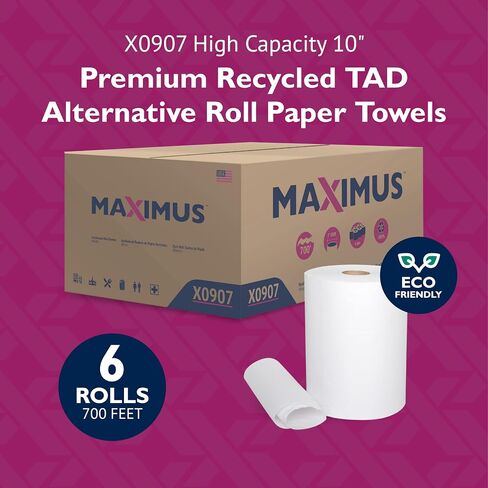 مناشف ورقية Maximus X1017 Premium TAD مقاس 10 بوصات ذات امتصاص فائق، لفافات مناشف ورقية تجارية عالية السعة مناسبة للمكاتب والمطاعم ومرافق الرعاية الصحية، 6 لفات لكل علبة in Kuwait