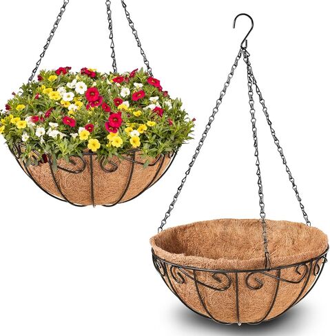 LEGIGO 3 Pack 10 بوصة سلال معلقة معدنية للنباتات في الهواء الطلق- سلك المزارعون معلقة سلة مع بطانة جوز الهند ، وعاء زهرة معلق للنباتات في الهواء الطلق زهور حديقة الزخارف in Kuwait