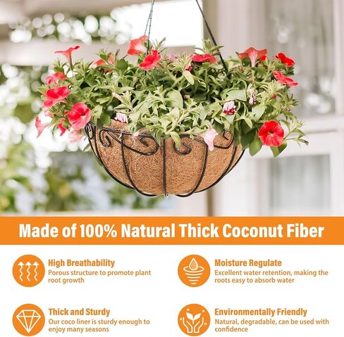 LEGIGO 3 Pack 10 بوصة سلال معلقة معدنية للنباتات في الهواء الطلق- سلك المزارعون معلقة سلة مع بطانة جوز الهند ، وعاء زهرة معلق للنباتات في الهواء الطلق زهور حديقة الزخارف in Kuwait