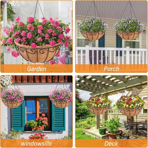 LEGIGO 3 Pack 10 بوصة سلال معلقة معدنية للنباتات في الهواء الطلق- سلك المزارعون معلقة سلة مع بطانة جوز الهند ، وعاء زهرة معلق للنباتات في الهواء الطلق زهور حديقة الزخارف in Kuwait