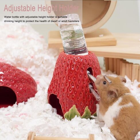 Hamster Water Bottle, Strawberry Ceramic Hamster Water Bottle for Glass Tank, 80ML Water Bottle Holder with 2 No Drip Caps for Syrian Dwarf Hamster Mice Gerbil in Saudi Arabia