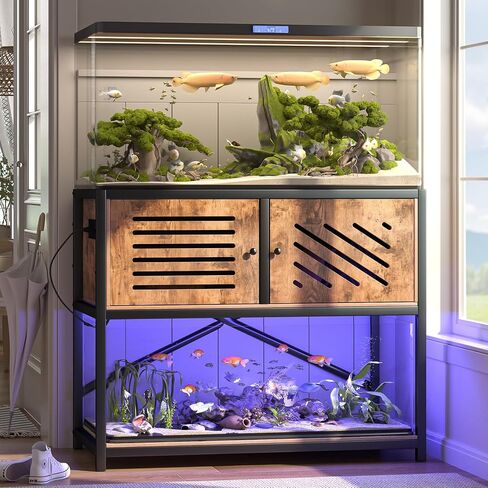 MELLCOM 20-29 Gallon Fish Tank Stand, Adjustable 2-Tier Metal Aquarium Stand with Shelf for Fish Tank Accessories Storage,Turtle Reptile Terrariums Stand Rack for Home Office,Tank not included in Saudi Arabia