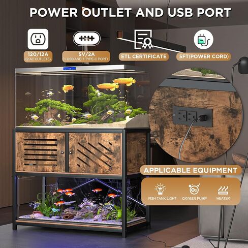 MELLCOM 20-29 Gallon Fish Tank Stand, Adjustable 2-Tier Metal Aquarium Stand with Shelf for Fish Tank Accessories Storage,Turtle Reptile Terrariums Stand Rack for Home Office,Tank not included in Saudi Arabia