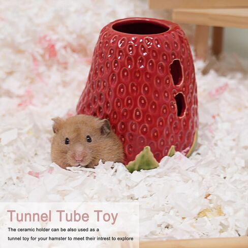 Hamster Water Bottle, Strawberry Ceramic Hamster Water Bottle for Glass Tank, 80ML Water Bottle Holder with 2 No Drip Caps for Syrian Dwarf Hamster Mice Gerbil in Saudi Arabia