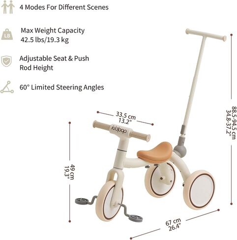 Pony 4-in-1 أطفال الدراجات ثلاثية الدراجات في 1-4 دفع شريحة ركوب على لعبة التوازن في التوازن الدراجة الأطفال Walker Stroller (أبيض) in Kuwait