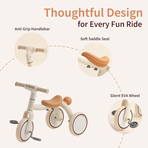 Pony 4-in-1 أطفال الدراجات ثلاثية الدراجات في 1-4 دفع شريحة ركوب على لعبة التوازن في التوازن الدراجة الأطفال Walker Stroller (أبيض) in Kuwait