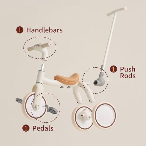 Pony 4-in-1 أطفال الدراجات ثلاثية الدراجات في 1-4 دفع شريحة ركوب على لعبة التوازن في التوازن الدراجة الأطفال Walker Stroller (أبيض) in Kuwait
